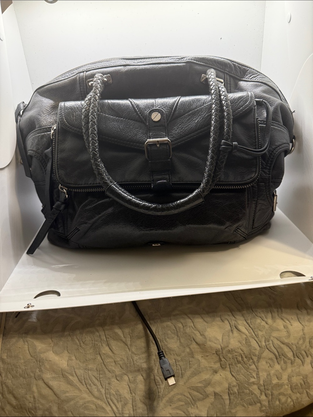L.A.M.B. Black Braided-Handle Leather Satchel